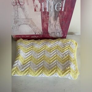 Handmade Yellow & White Chevron Knit Baby Blanket
